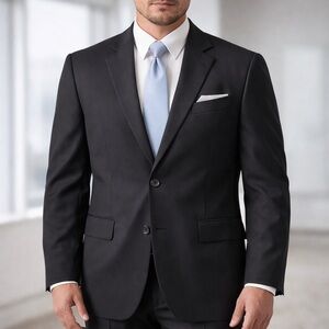 Stafford Essentials Men Solid Black Polyester 2-BTN Blazer Sport Coat Jacket 44R